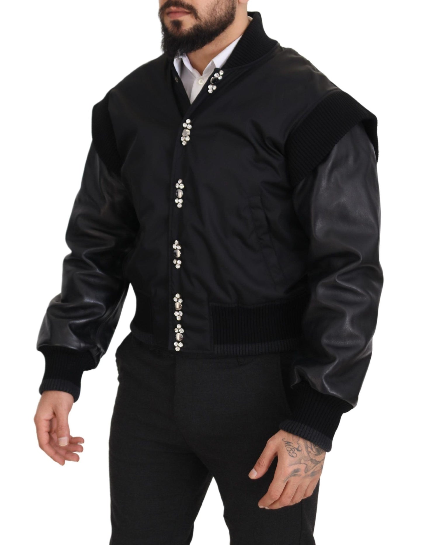 Dolce &amp; gabbana blouson aviateur noir à cristaux