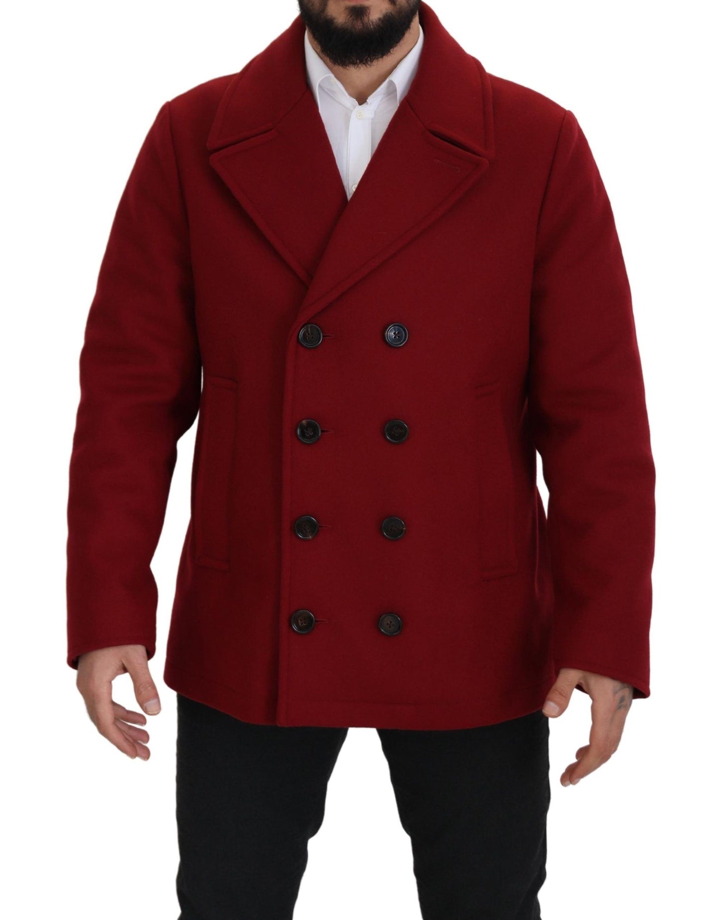 Dolce & Gabbana Elegant Red Double Breasted Wool Jacket