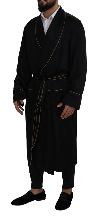 Manteau long en soie noire Dolce &amp; Gabbana