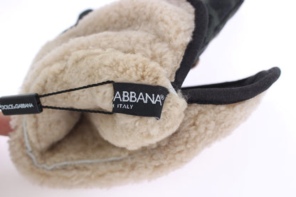 Dolce &amp; gabbana gants en peau de mouton gris cloutés en laine