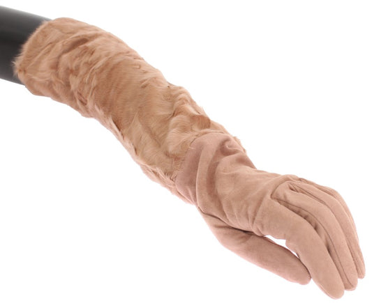Dolce & gabbana beige suede elbow-length gloves