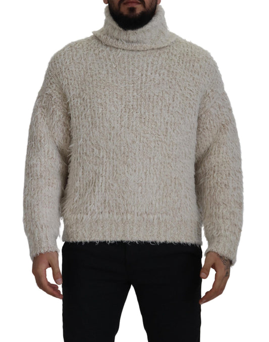 Dolce &amp; Gabbana Jersey elegante de mezcla de lana con cuello alto color crema