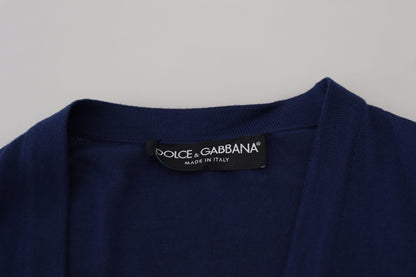 Pull cardigan bleu en laine vierge Dolce &amp; gabbana