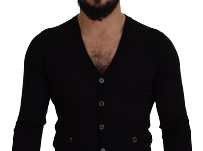 Cardigan noir boutonné en laine Dolce &amp; gabbana