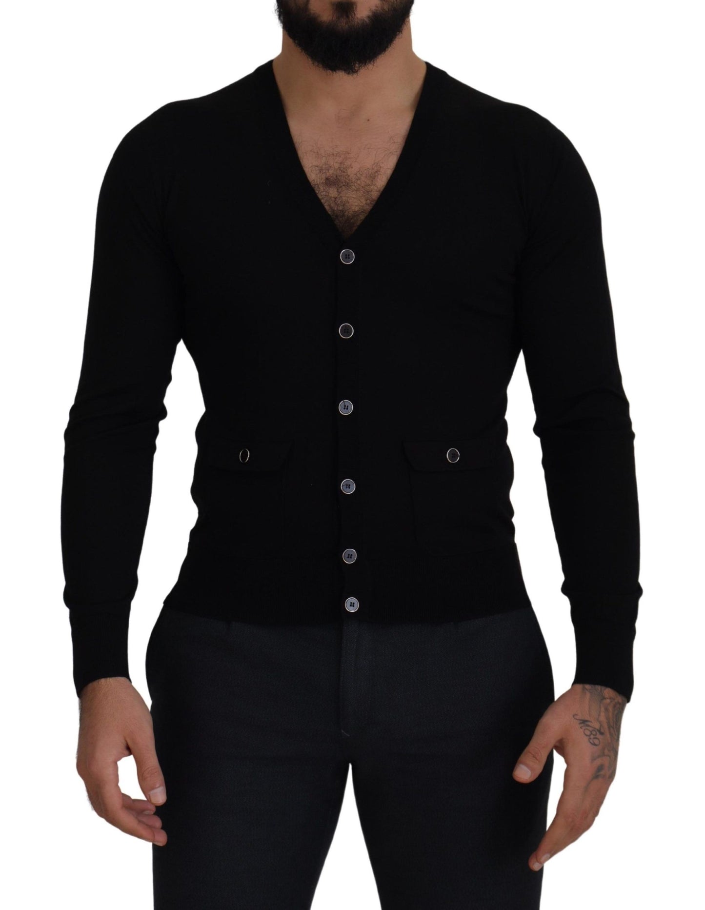 Cardigan noir boutonné en laine Dolce &amp; gabbana