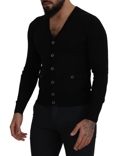 Cardigan noir boutonné en laine Dolce &amp; gabbana