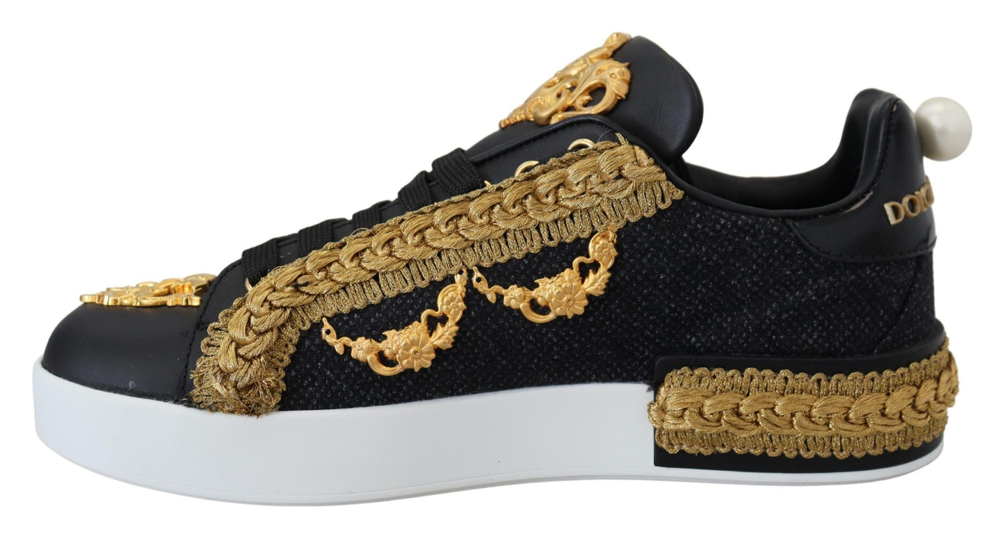 Dolce &amp; Gabbana - Portofino - Baskets en cuir - Noir