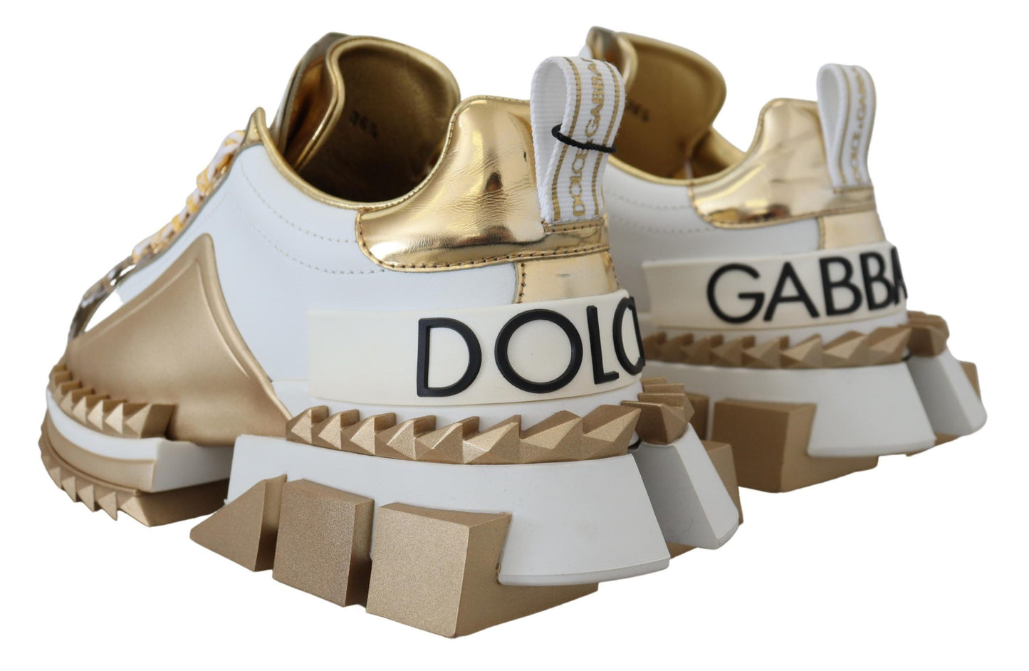 Baskets en cuir blanc et doré Dolce &amp; gabbana