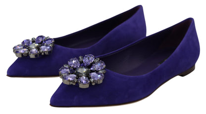 Chaussures plates en daim violet à cristaux ornés Dolce &amp; Gabbana