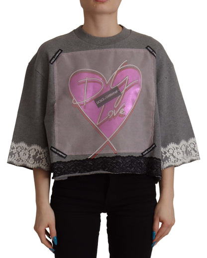 Dolce &amp; gabbana t-shirt coeur en coton gris avec manches cloche