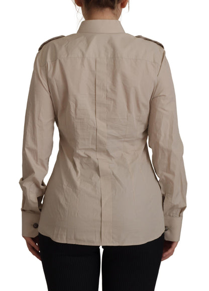 Chemise à manches longues en coton beige Dolce &amp; gabbana