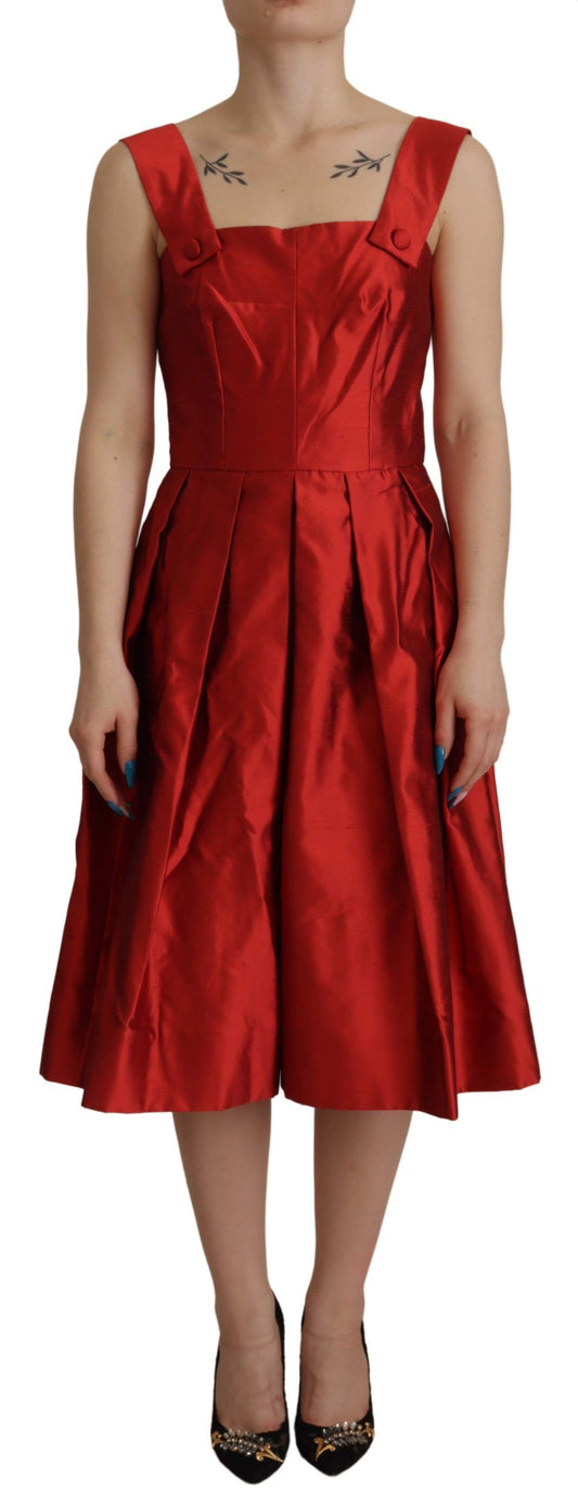 Dolce &amp; Gabbana - Robe midi trapèze en soie rouge radiant