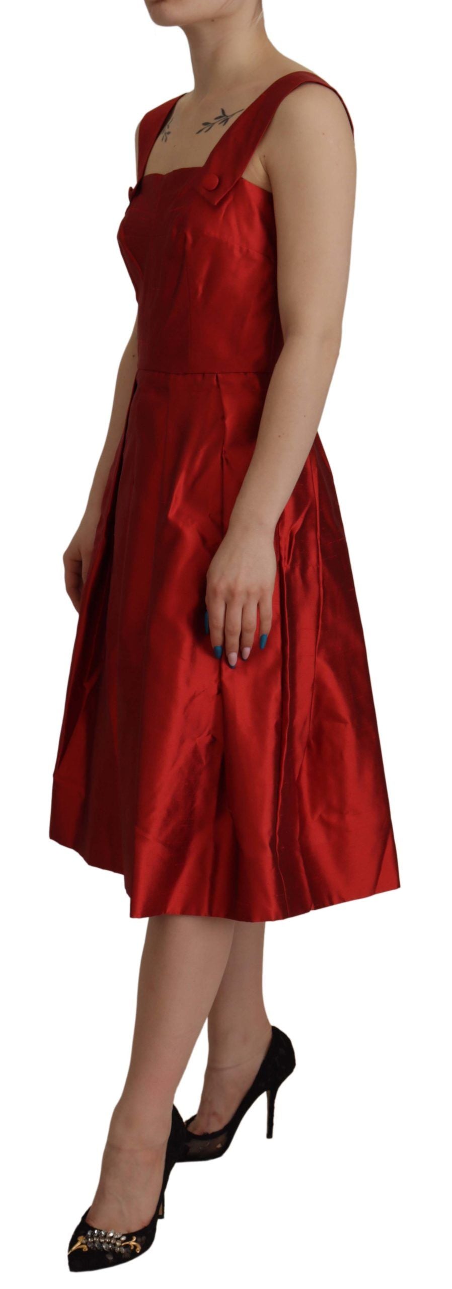 Dolce &amp; Gabbana - Robe midi trapèze en soie rouge radiant