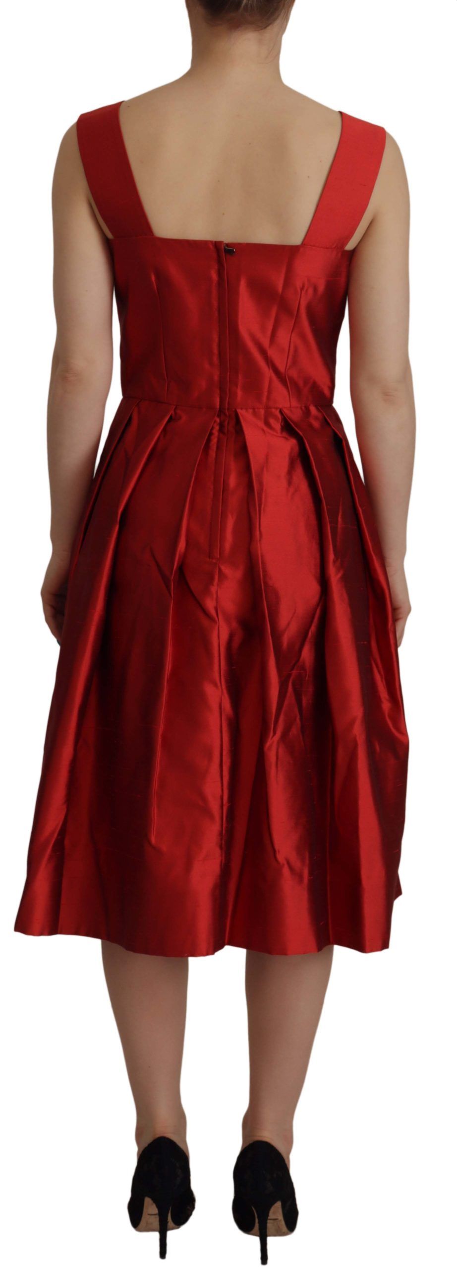 Dolce &amp; Gabbana - Robe midi trapèze en soie rouge radiant