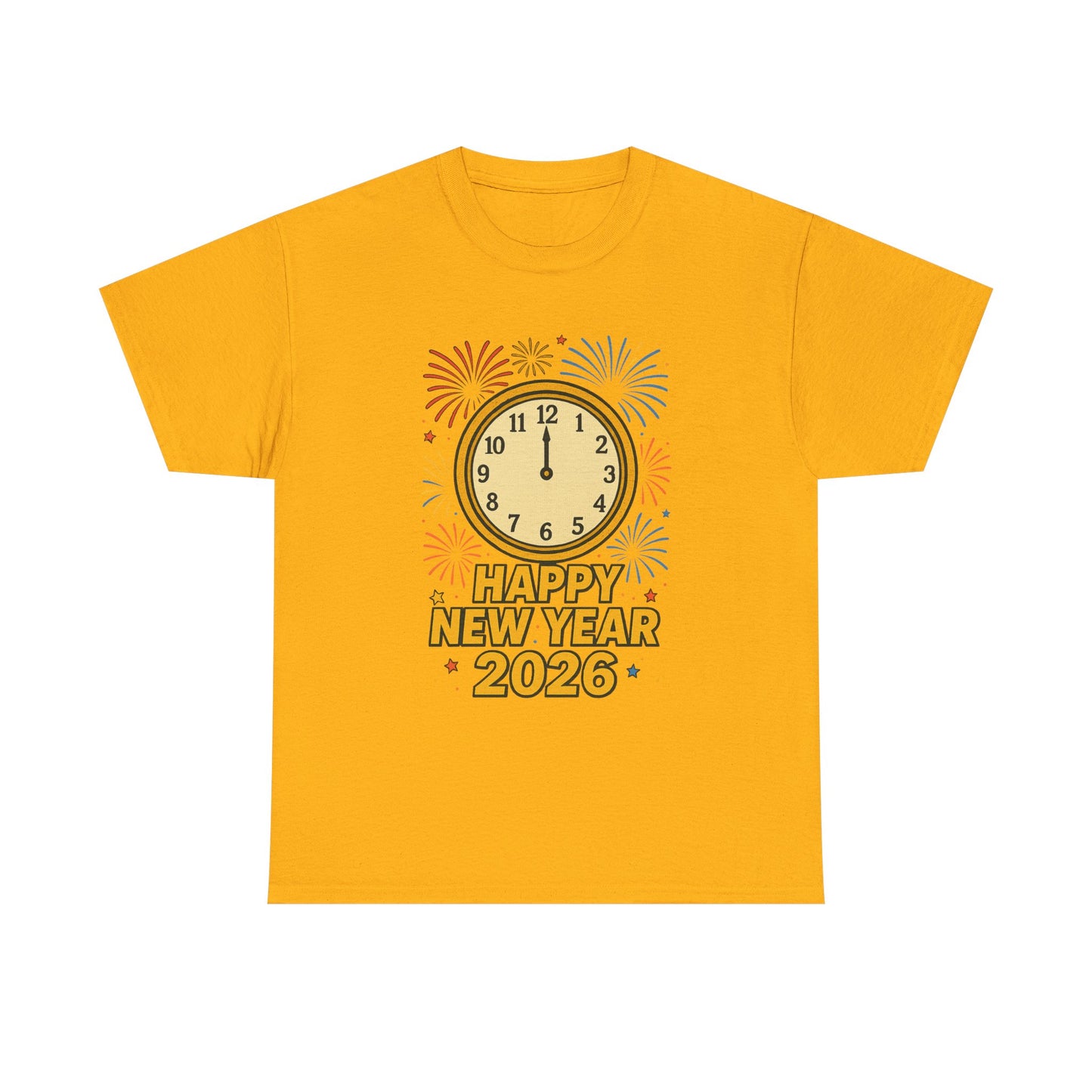 Happy New Year 2026 T-Shirt — Countdown Clock & Fireworks Celebration Tee