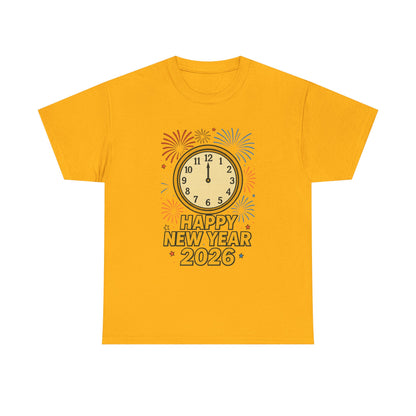 Happy New Year 2026 T-Shirt — Countdown Clock & Fireworks Celebration Tee