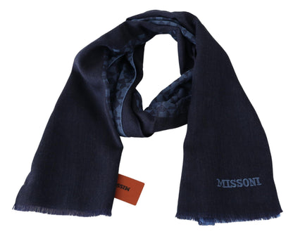 Missoni Navy Wool Knit Unisex Neck Wrap Fringe Shawl Men's Scarf