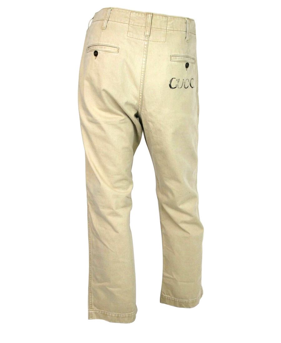 Pantalon en coton lavé marron clair imprimé gucci