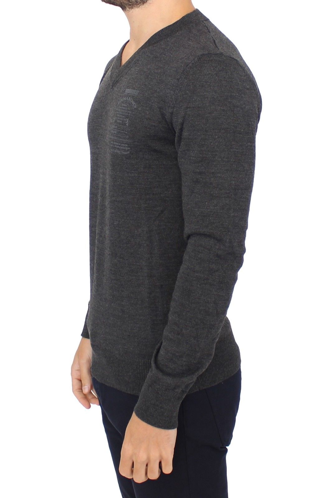 Ermanno scervino gray v-neck wool blend pullover sweater