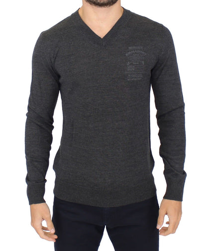 Ermanno scervino gray v-neck wool blend pullover sweater