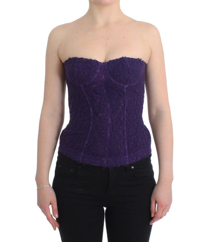 Ermanno scervino corset bustier en dentelle et soie mélangée violette