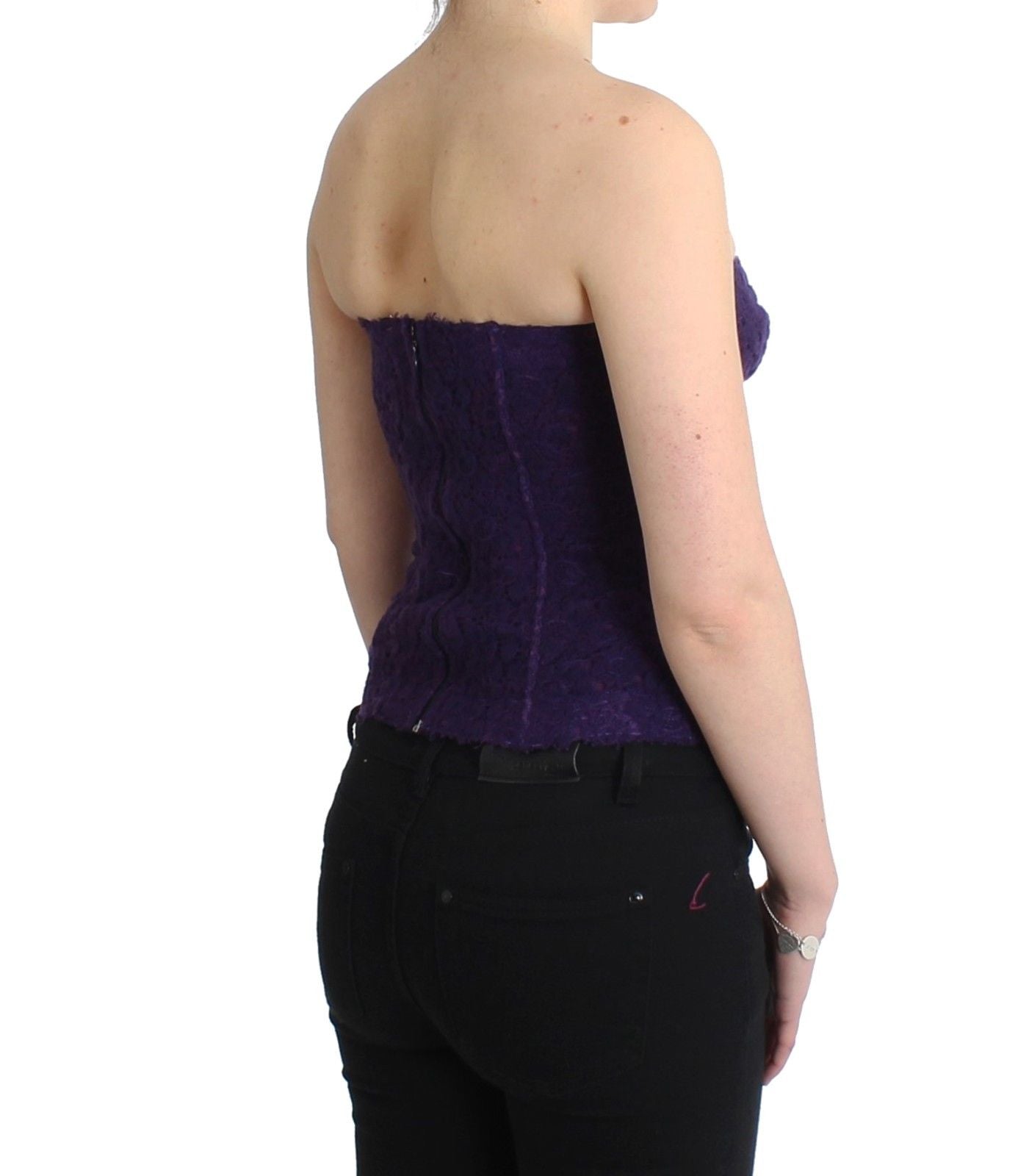 Ermanno scervino corset bustier en dentelle et soie mélangée violette