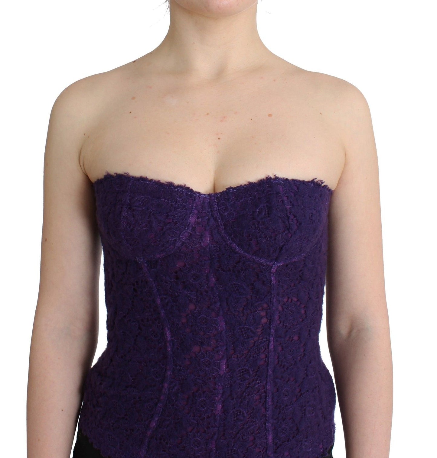 Ermanno scervino corset bustier en dentelle et soie mélangée violette