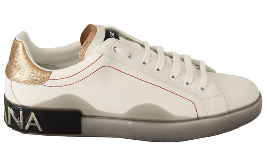 Dolce & Gabbana Elegant White & Gold Leather Sneakers