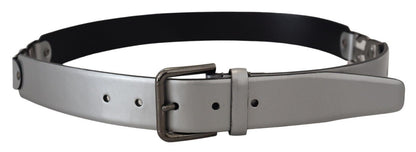 Dolce & Gabbana Chic Silver Leather Belt with Metal Buckle