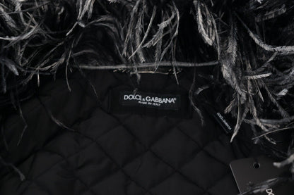 Dolce & Gabbana Elegant Shearling Zip Jacket in Black & White