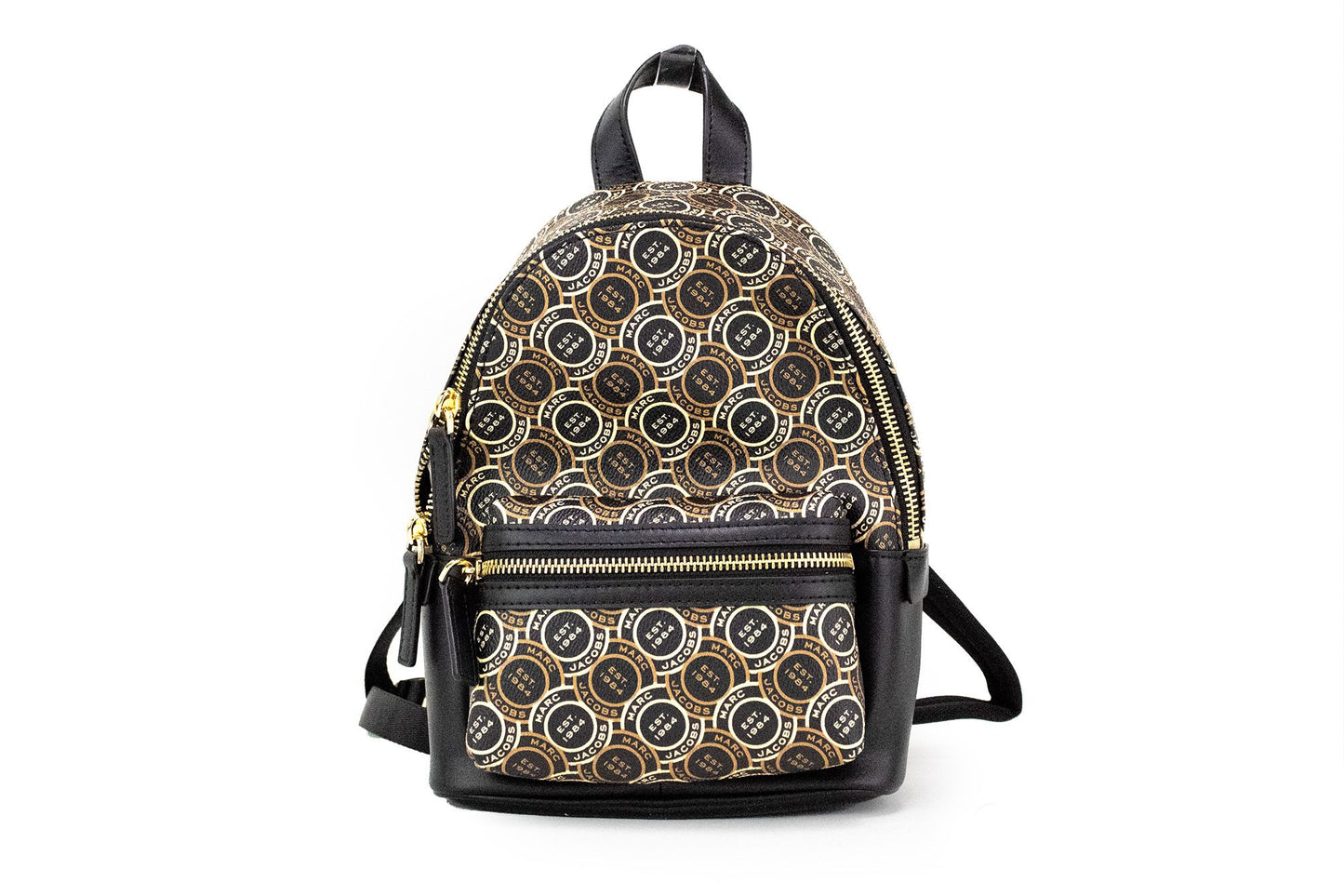 Marc Jacobs Signet Mini Black Logo Printed Leather Shoulder Backpack Bookbag