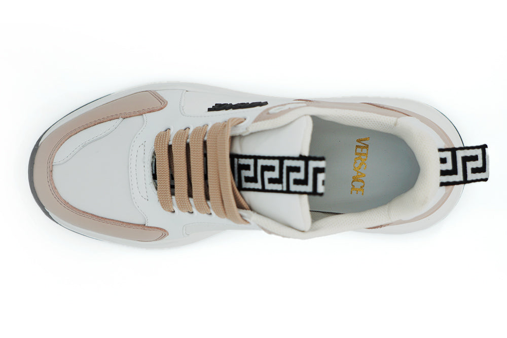 Versace Zapatillas de piel de becerro rosa claro y blanco