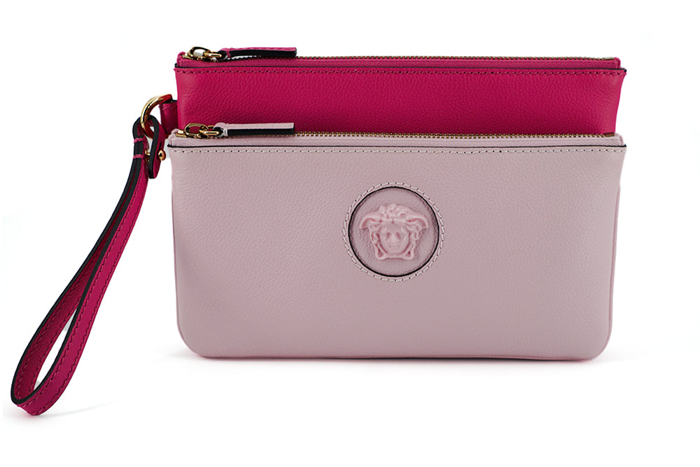 Versace Elegant Pink Leather Pouch Clutch - Elegance Online Limited