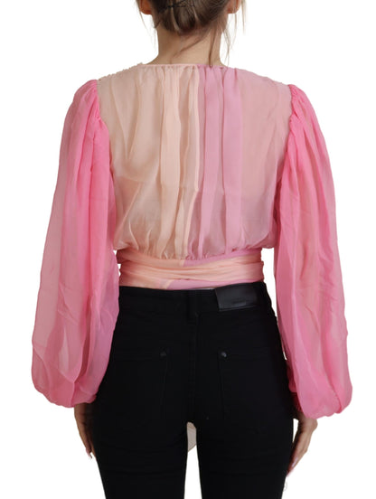 Dolce &amp; Gabbana - Blouse cache-cœur en soie à encolure en V - Rose