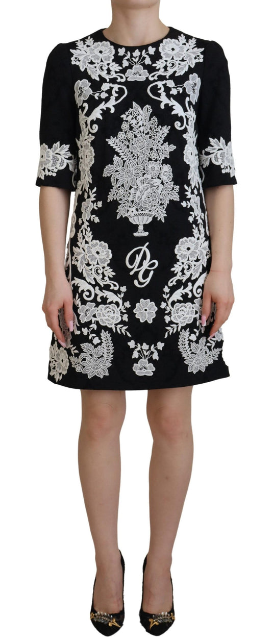 Dolce &amp; Gabbana - Mini-robe trapèze noire avec bordure en dentelle