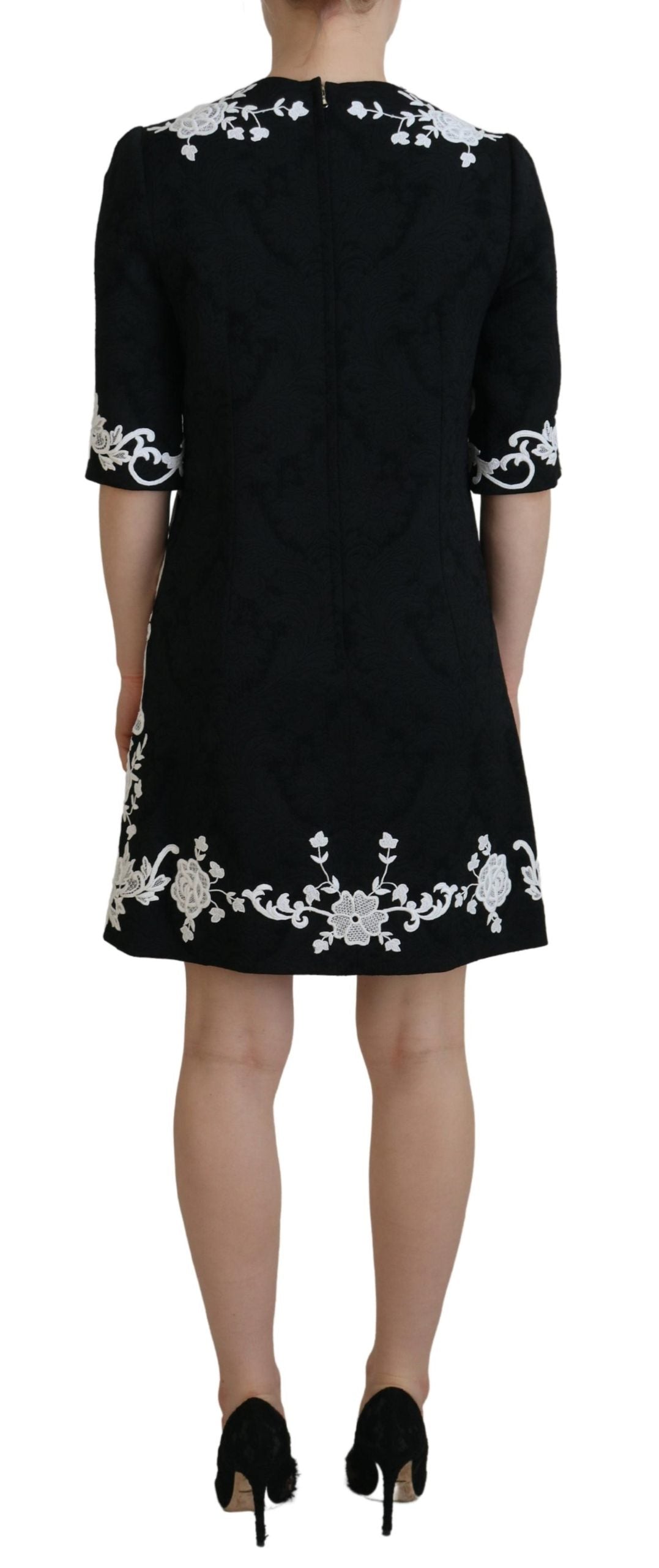 Dolce &amp; Gabbana - Mini-robe trapèze noire avec bordure en dentelle