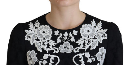 Dolce &amp; Gabbana - Mini-robe trapèze noire avec bordure en dentelle