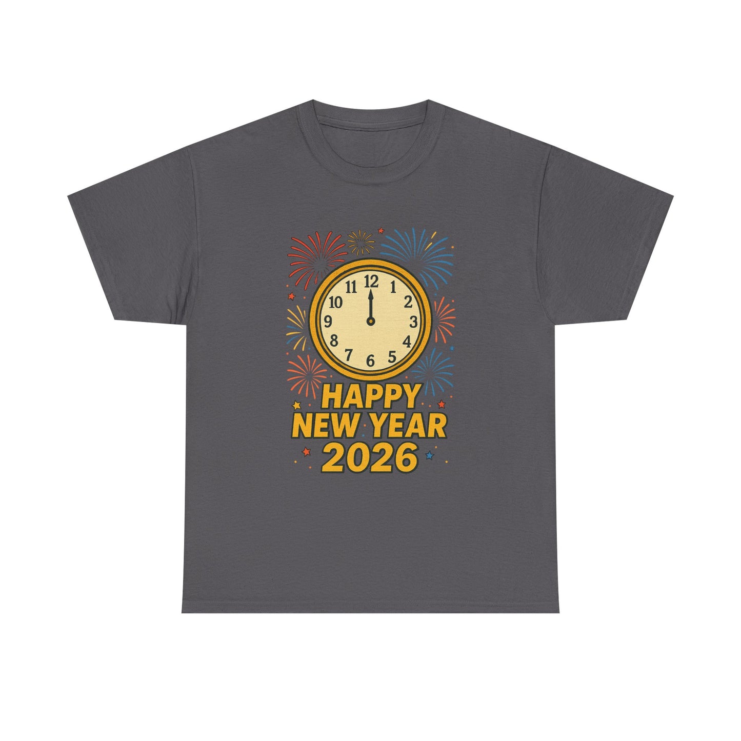 Happy New Year 2026 T-Shirt — Countdown Clock & Fireworks Celebration Tee