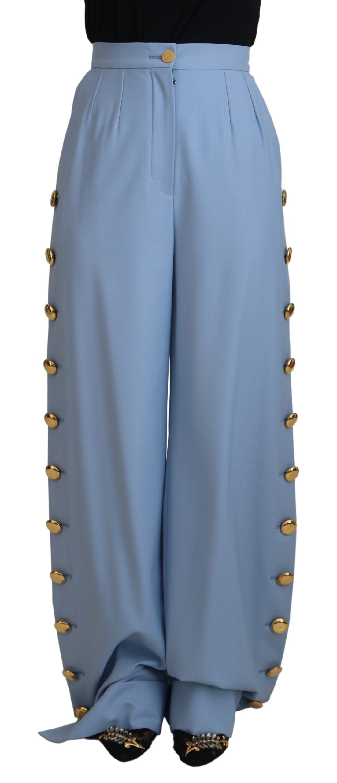 Pantalon en laine et soie mélangée bleu clair Dolce &amp; gabbana