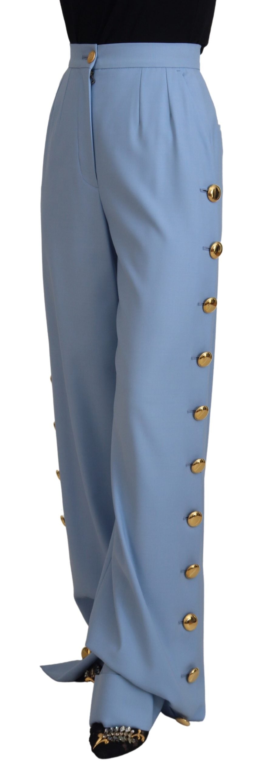 Pantalon en laine et soie mélangée bleu clair Dolce &amp; gabbana