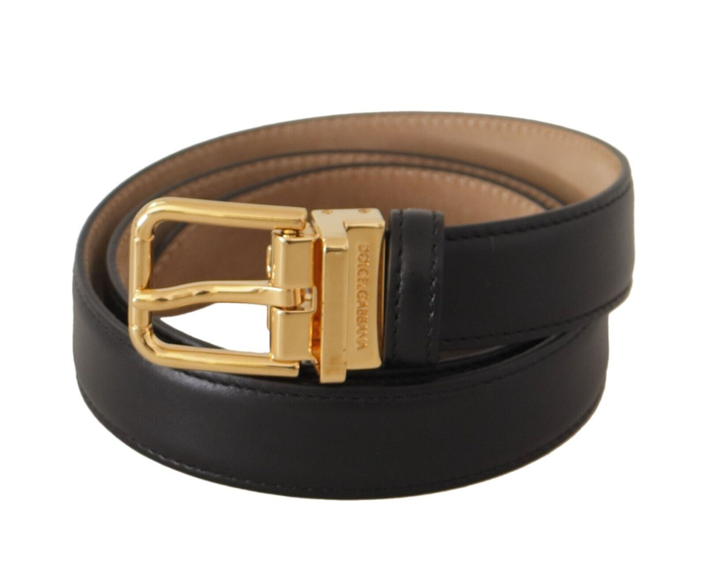 Ceinture en cuir noir Dolce &amp; gabbana avec boucle en métal gravé