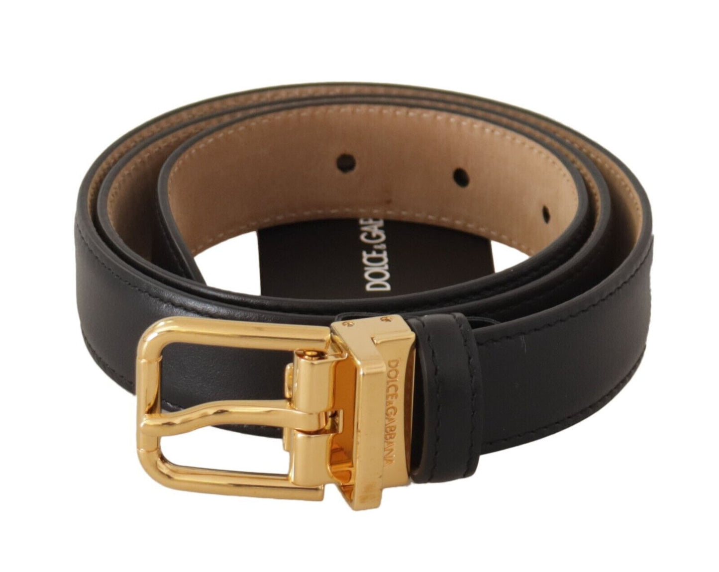 Ceinture en cuir noir Dolce &amp; gabbana avec boucle en métal gravé