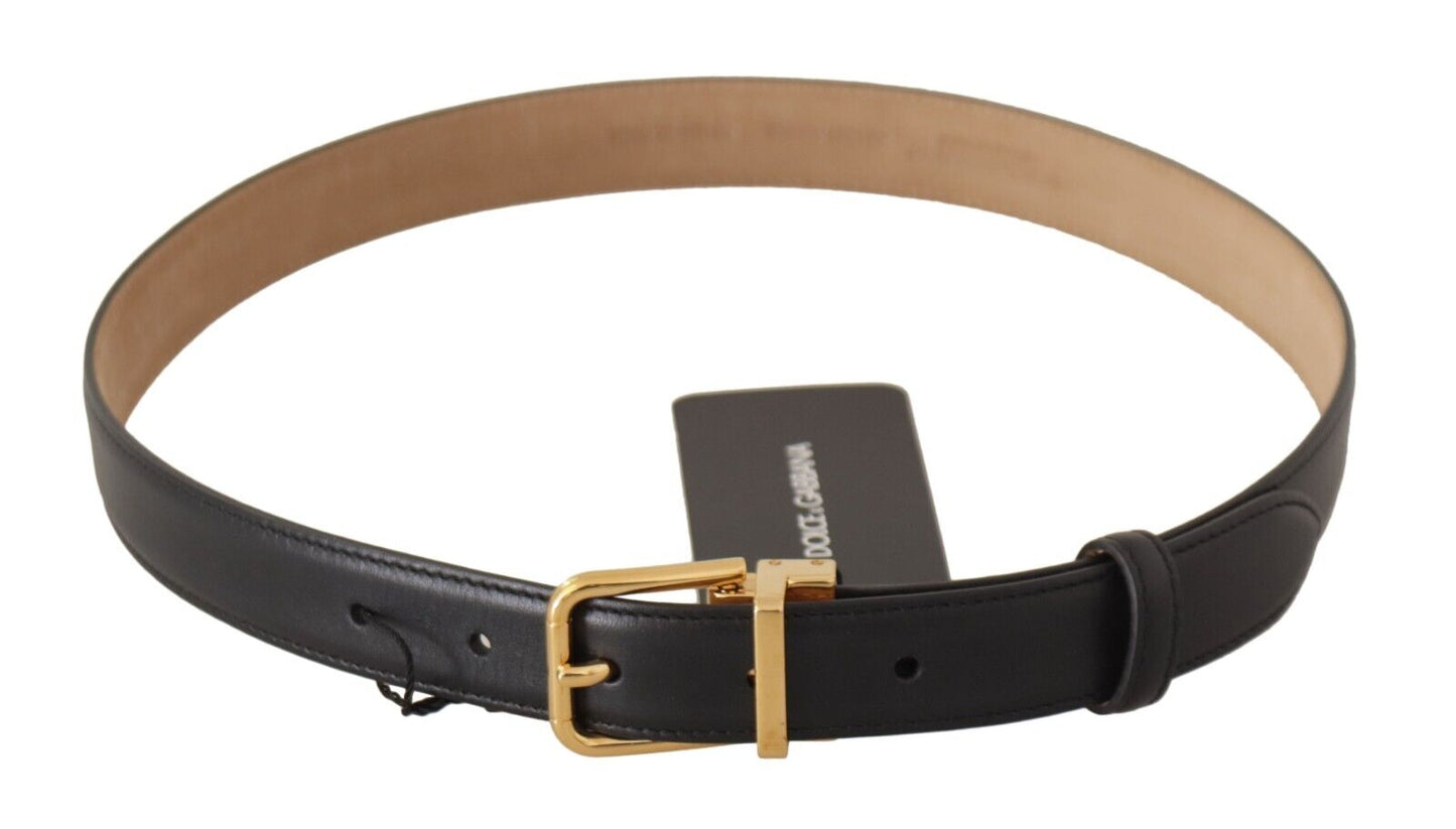 Ceinture en cuir noir Dolce &amp; gabbana avec boucle en métal gravé