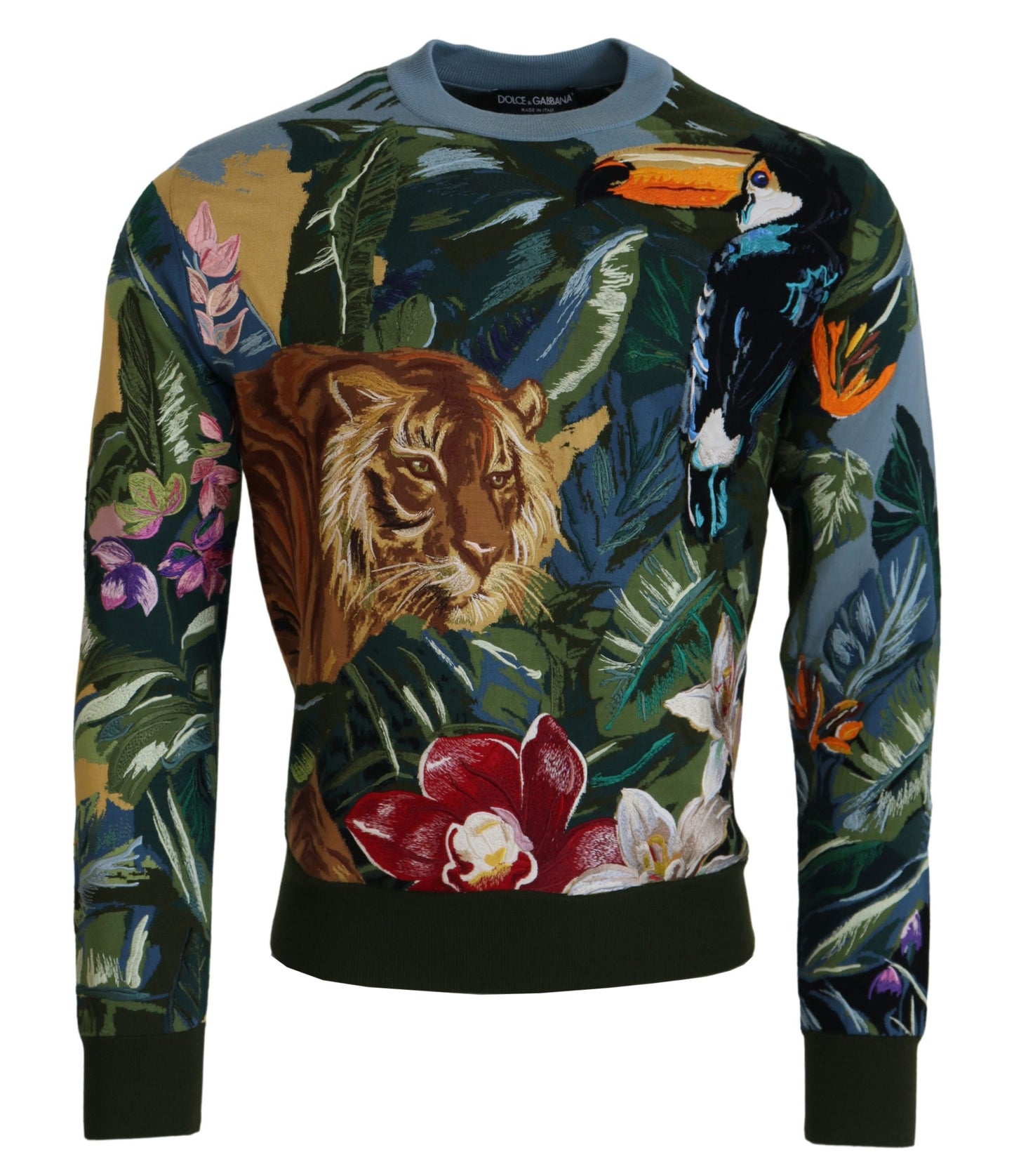 Pull en laine et soie brodée jungle Dolce &amp; gabbana