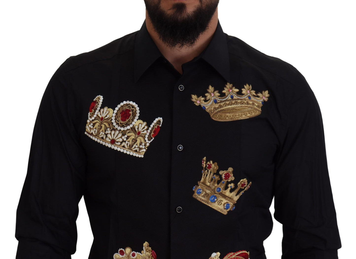 Chemise habillée slim noire Dolce &amp; gabbana avec broderie couronne