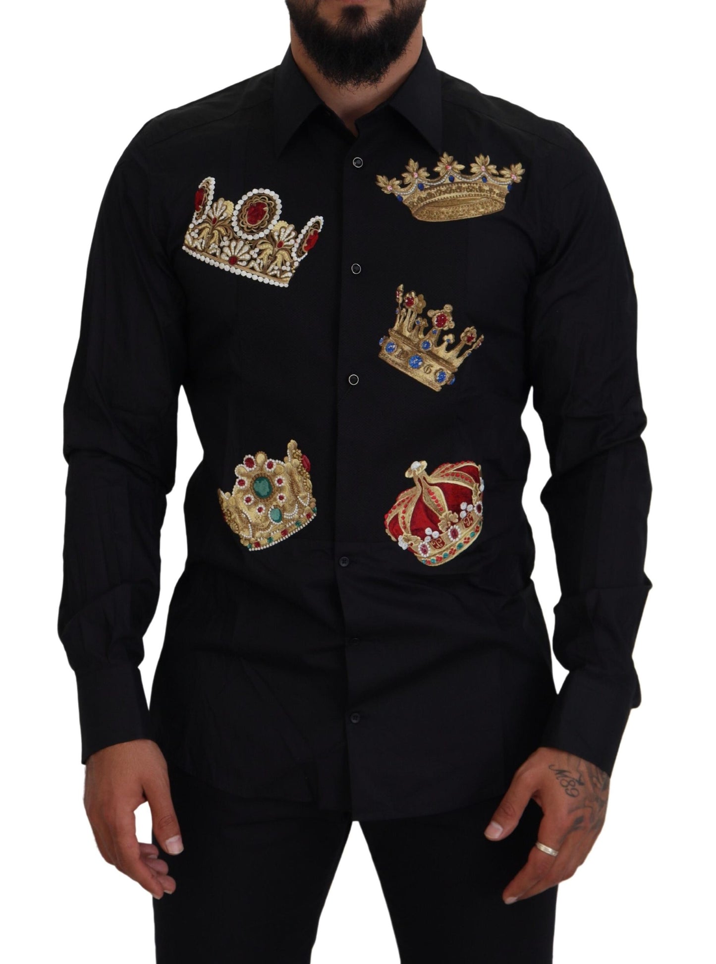 Chemise habillée slim noire Dolce &amp; gabbana avec broderie couronne