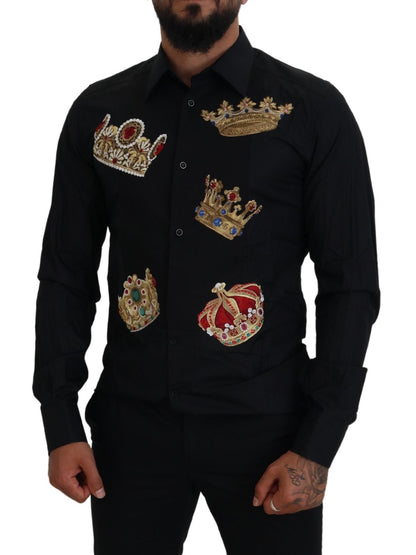 Chemise habillée slim noire Dolce &amp; gabbana avec broderie couronne