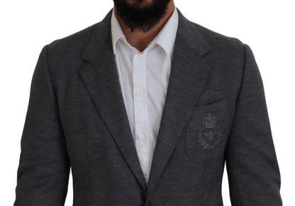 Blazer en laine gris Dolce &amp; gabbana avec broderie couronne d'abeille