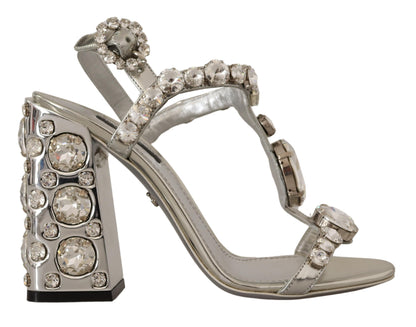 Dolce & Gabbana Crystal-Embellished Silver Leather Pumps