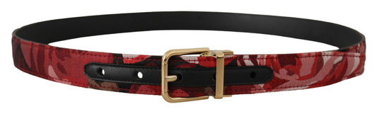 Ceinture en cuir multicolore rouge Dolce &amp; gabbana avec boucle dorée